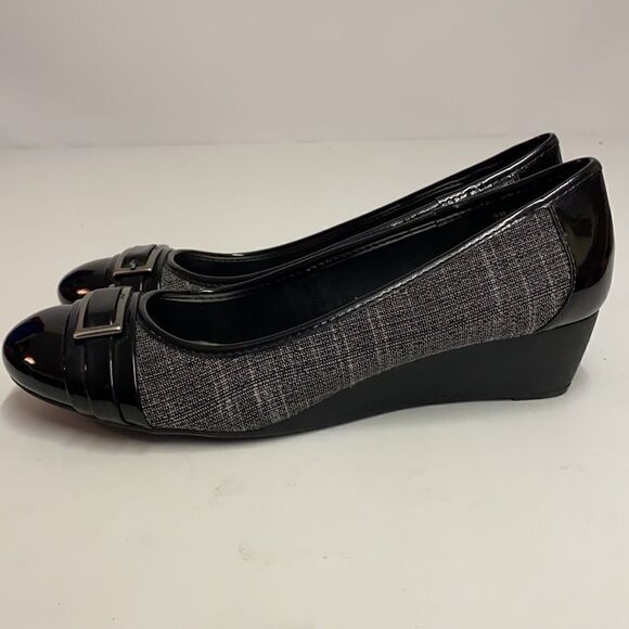 Anne Klein Sport Sadique Patent leather and tweed wedges Size 8.  B71 - Picture 3 of 9